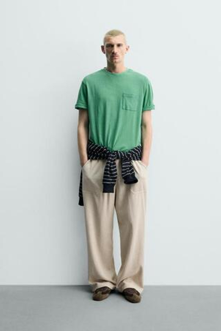 ZARA БРЮКИ RELAXED FIT В КЛЕТКУ, СВЕТЛО-БЕЖЕВЫЙ