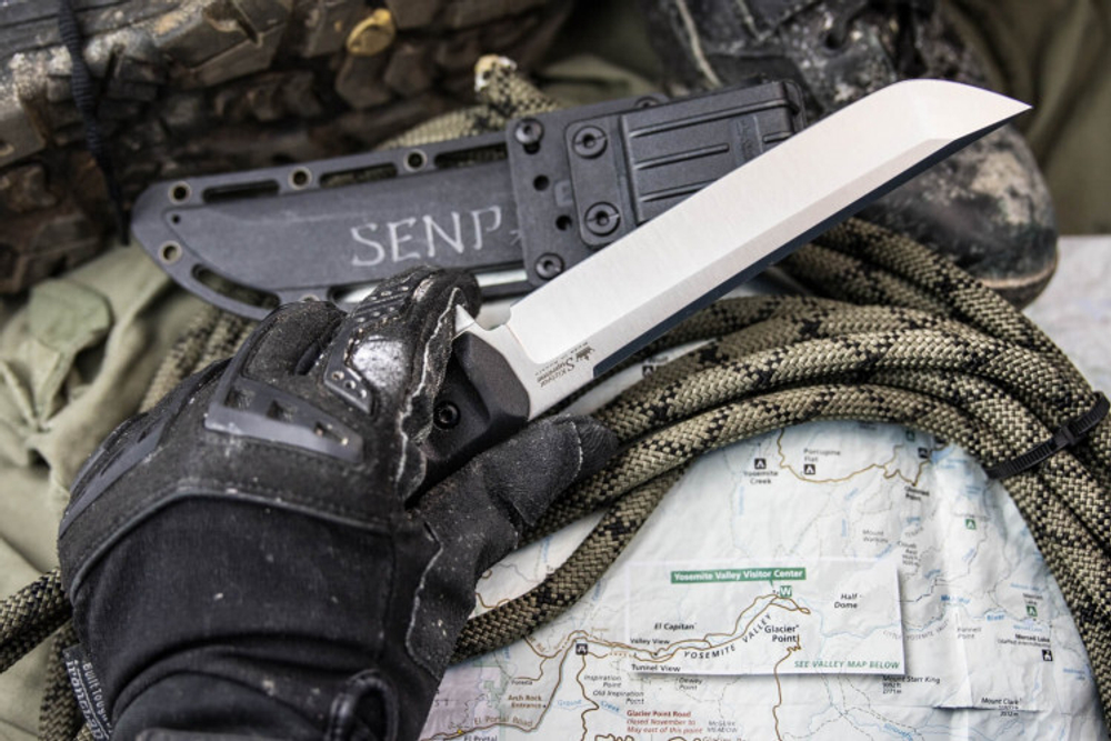 Нож Kizlyar Supreme SENPAI AUS-8 SW BKH PS (StoneWash, Black Kraton Handle, Polyamid Sheath)