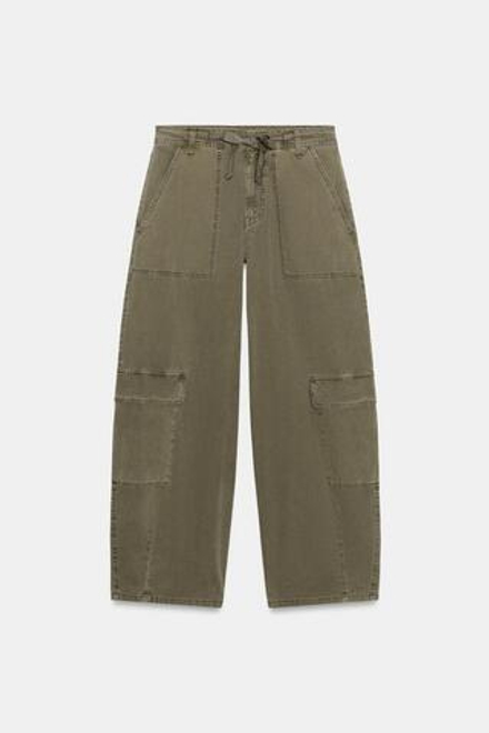 ZARA БРЮКИ КАРГО ОВЕРСАЙЗ, ТЕМНЫЙ ХАКИ