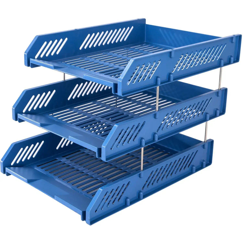 Лоток горизонтальный для бумаг Deli E9209 набор 3шт на металл.стерж синий