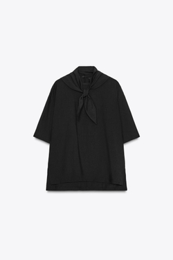 ZARA СТРУЯЩАЯСЯ БЛУЗА С ПЛАТКОМ — ZW COLLECTION, ЧЕРНЫЙ