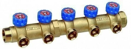 Регулирующий коллектор 1 1/4" (НР - ВР) c 3-мя отводами М33х1,5 (межосев. 70 мм)