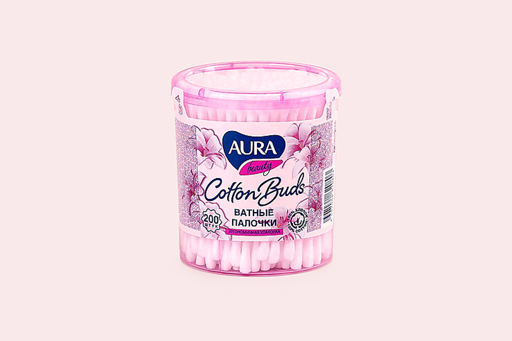 AURA 100шт. Ватные палочки круг. стакан