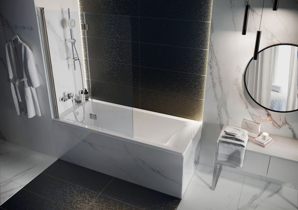 Шторка для ванны складная Roca Capital 1150x1400, прозрачное стекло, xром M4111512M