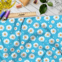 Ткань премиум шифон ромашки на голубом