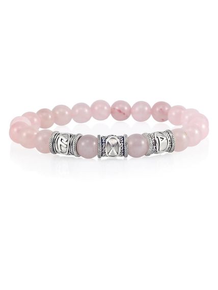 Браслет из натурального розового кварца с рунами Ансуз, Гебо и Вуньо - Женская сексуальность, вид спереди