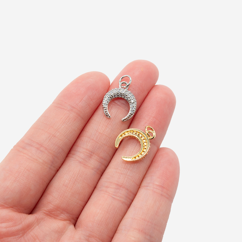 Подвеска "Лунница", 14*12мм, фианиты, родирование