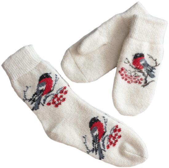 Комплект носочки и варежки "Снегири рябина"