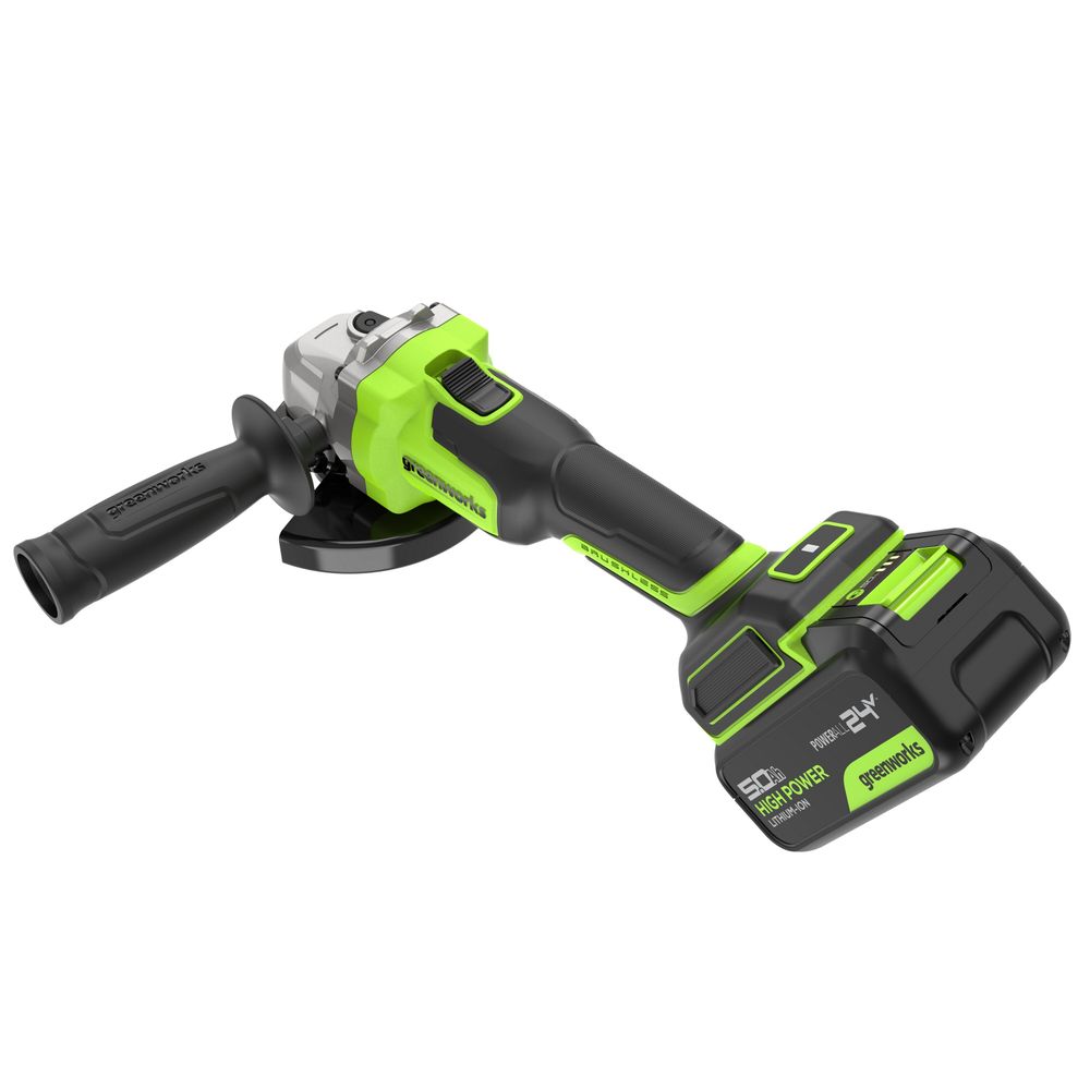 Угловая шлифовальная машина акк. Greenworks AG590, 24V, б/щет, 125 мм, 8500 об/мин, Anti-Kickback,1х5Ач,ЗУ,кор (3201007CUG)