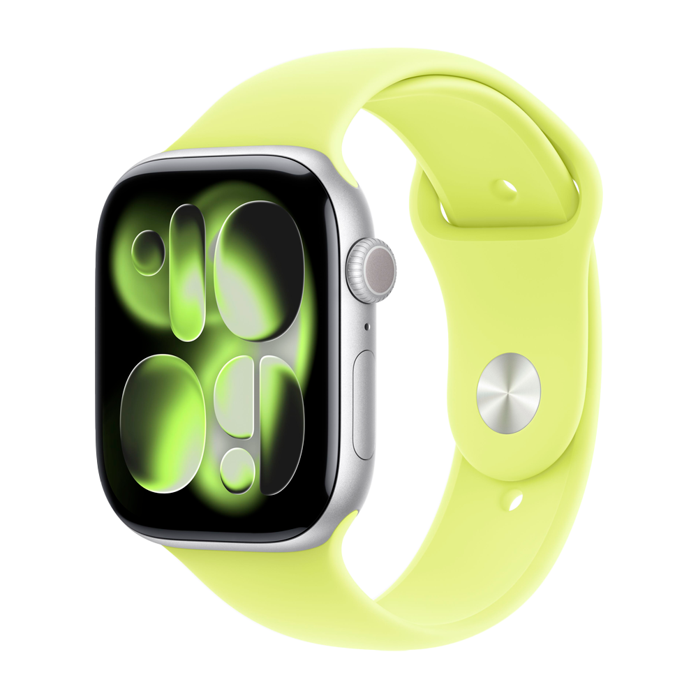 Умные часы Apple Watch Series 11 GPS, 46mm, Silver Aluminium Case with Neon Yellow Sport Band, M/L
