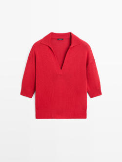 Massimo Dutti Свитер поло свободного кроя, красный