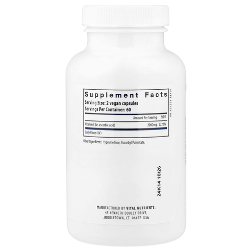 Vital Nutrients, витамин C, 120 веганских капсул (1000 мг в 1 капсуле)