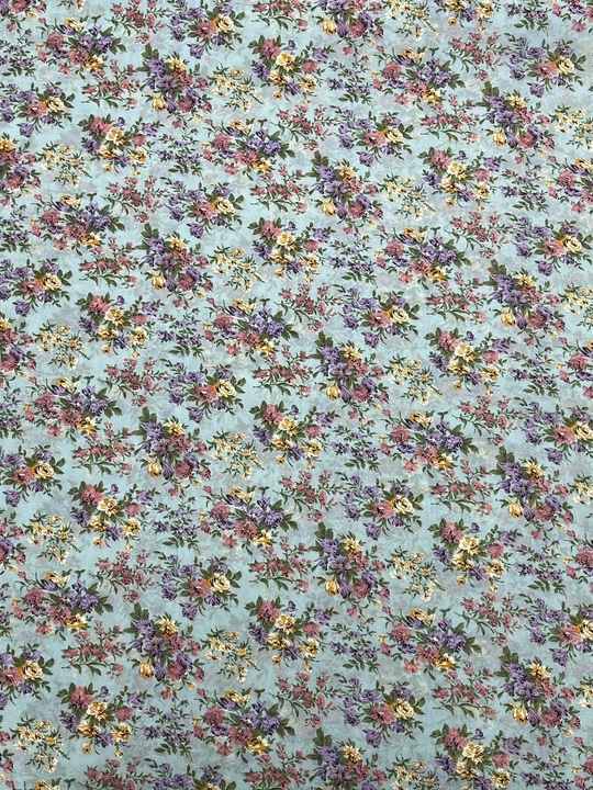 Шифон принт, цветы мелкие/букеты на голубом Моналиса