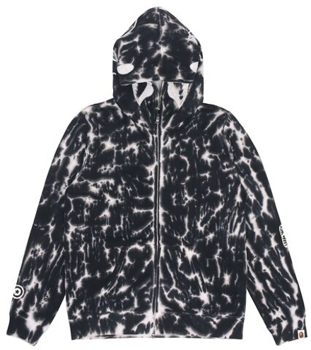 Чёрное худи A BATHING APE Bape Tie Dye Shark Wide Full Zip Hoodie