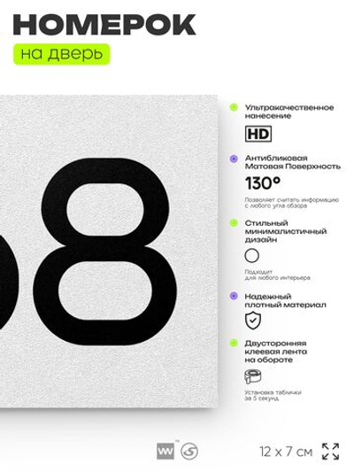 Номер на дверь 668, табличка на дверь для офиса, квартиры, кабинета, аудитории, склада, белая 120х70 мм, Айдентика Технолоджи