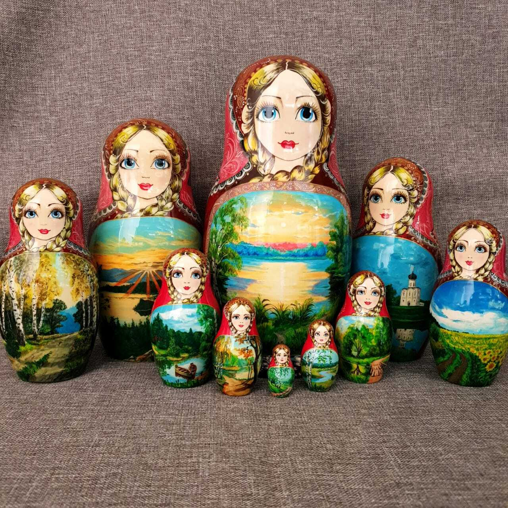 Сувенир "Русские просторы" 280*d140мм 10 кукол