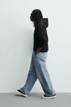 ZARA ДЖИНСЫ RELAXED BARREL FIT С ЗАЩИПАМИ, ГОЛУБОЙ