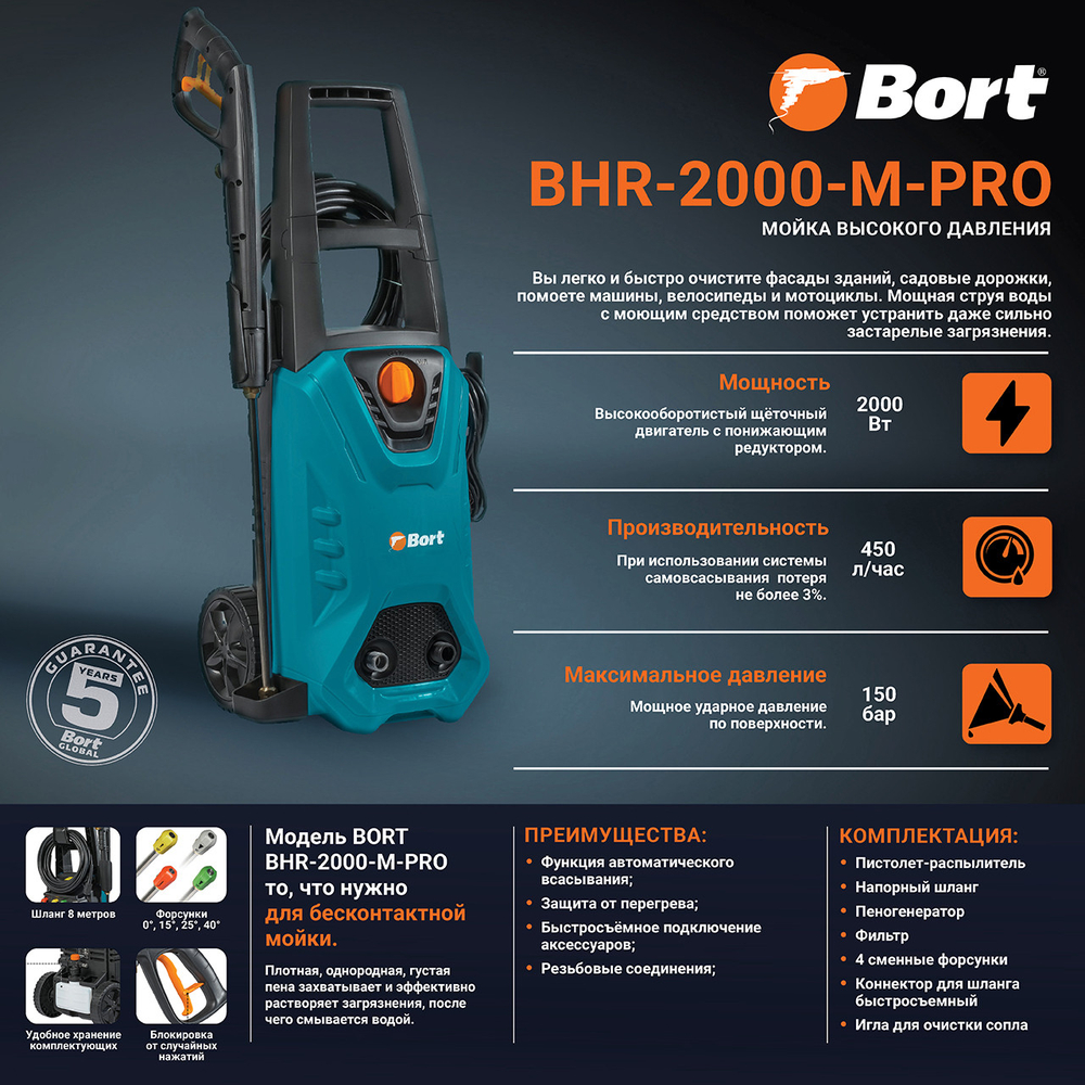 Мойка высокого давления BORT BHR-2000M-Pro