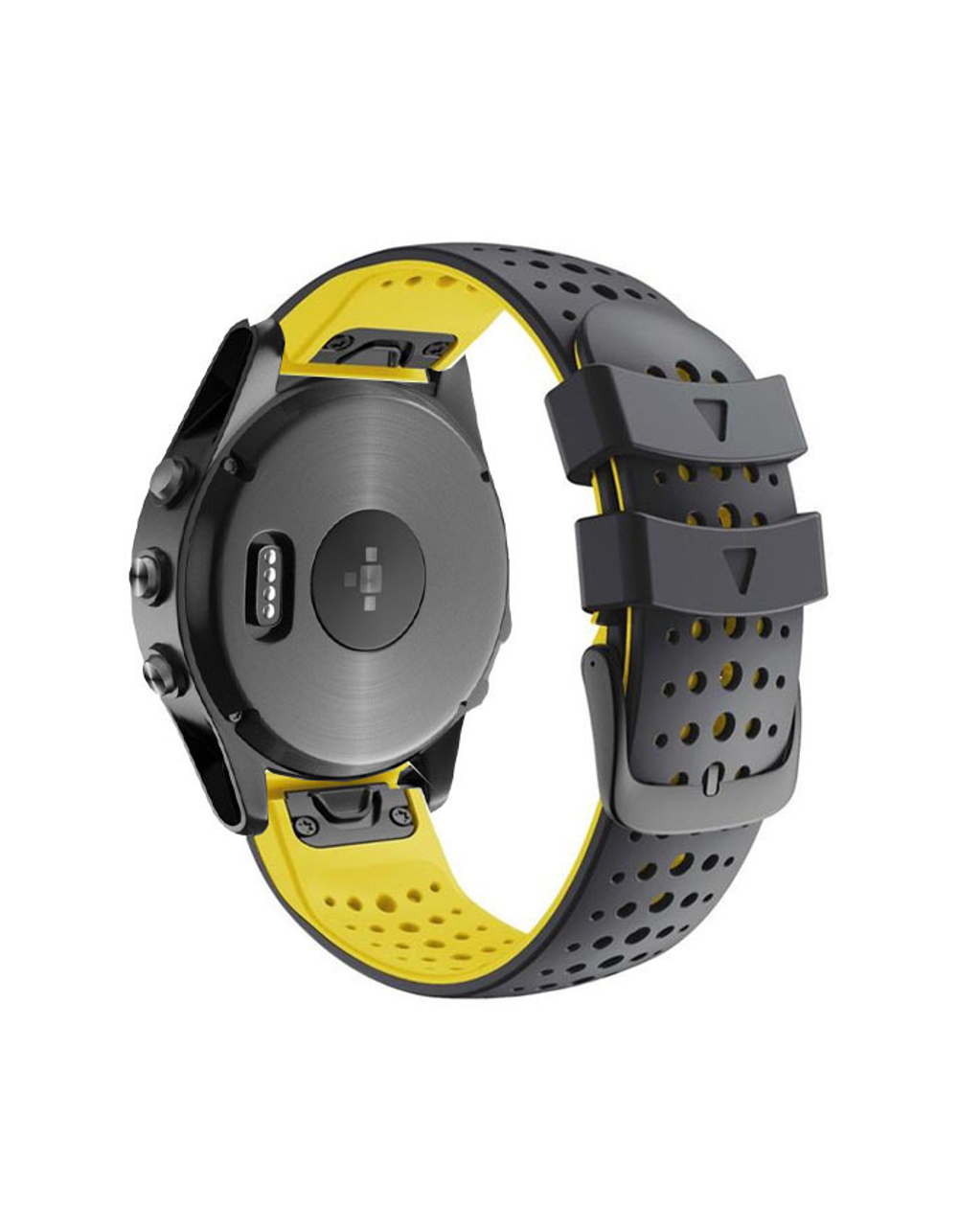 Ремешок дышащий Athlet 22 мм. для Garmin Fenix 7/6/5, EPIX 2, MARQ, Forerunner 935 / 945 / 955 / 965, instinct, instinct 2 силиконовый быстросъемный ( Черный / Желтый )