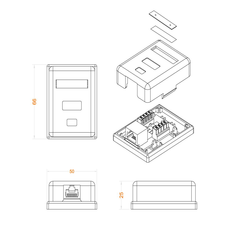 Однопортовая розетка RJ45 Hyperline SB1-1-8P8C-C5e-WH