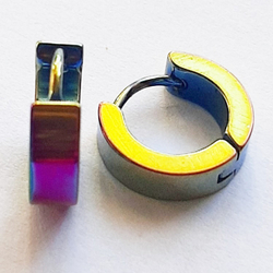Серьги - кольца 12 мм для пирсинга ушей. Медицинская сталь, радужное анодирование (бензинка).