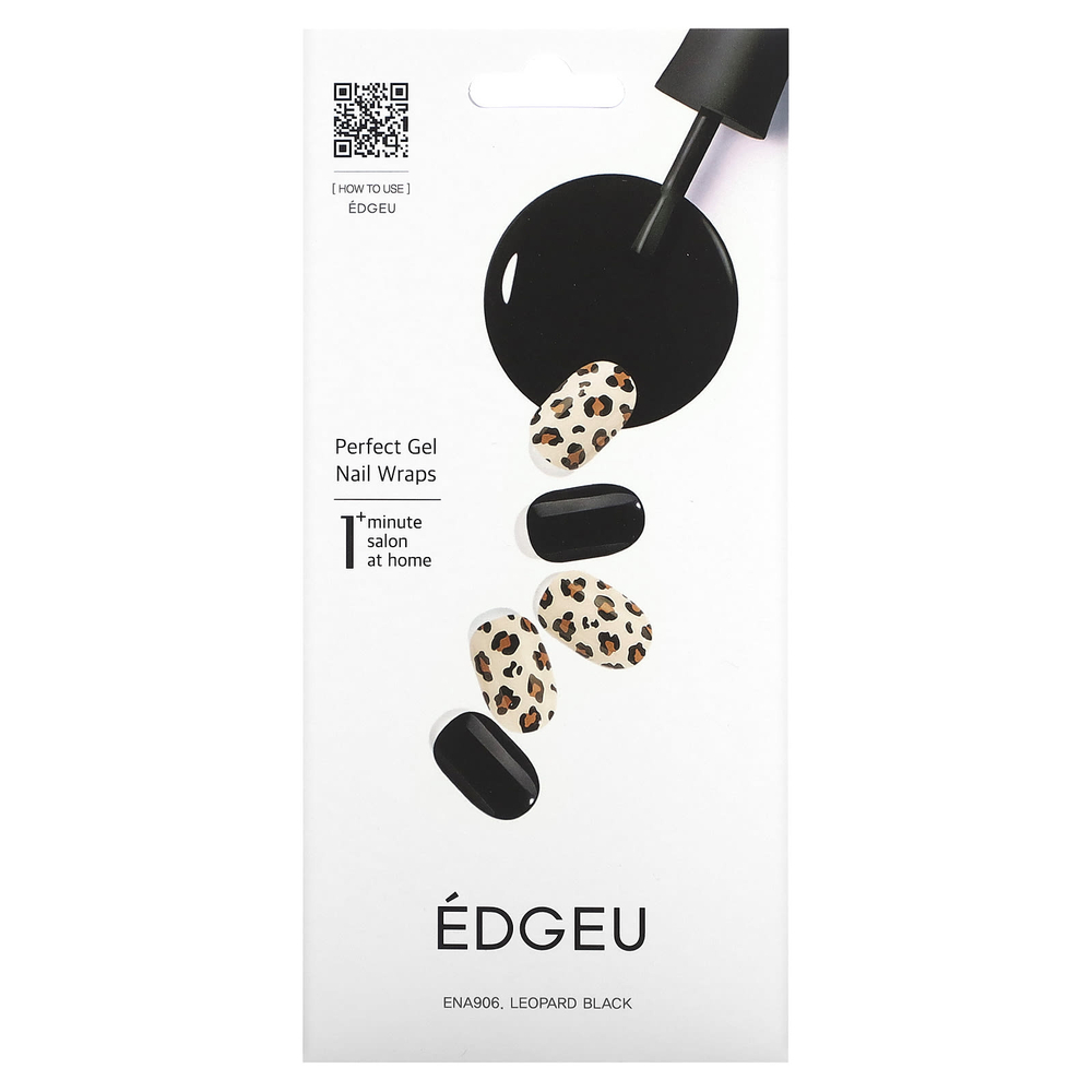 Edgeu, Perfect Gel Nail повязки, ENA 906, черный, леопардовый, набор из 19 предметов