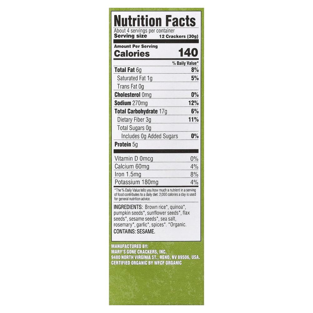 Mary's Gone Crackers, органические крекеры из суперсемена, розмарин, 113 г (4 унции)