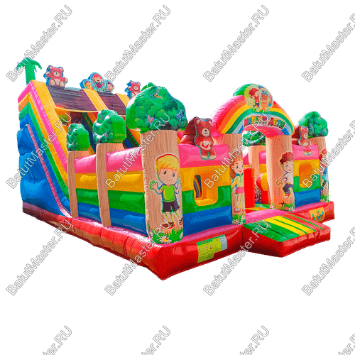 Коммерческий надувной батут "Мишки и дети", 10*6*6,5 м, с горкой 3,5 м