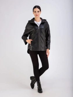 Куртка кожаная натуральная оверсайз с капюшоном
