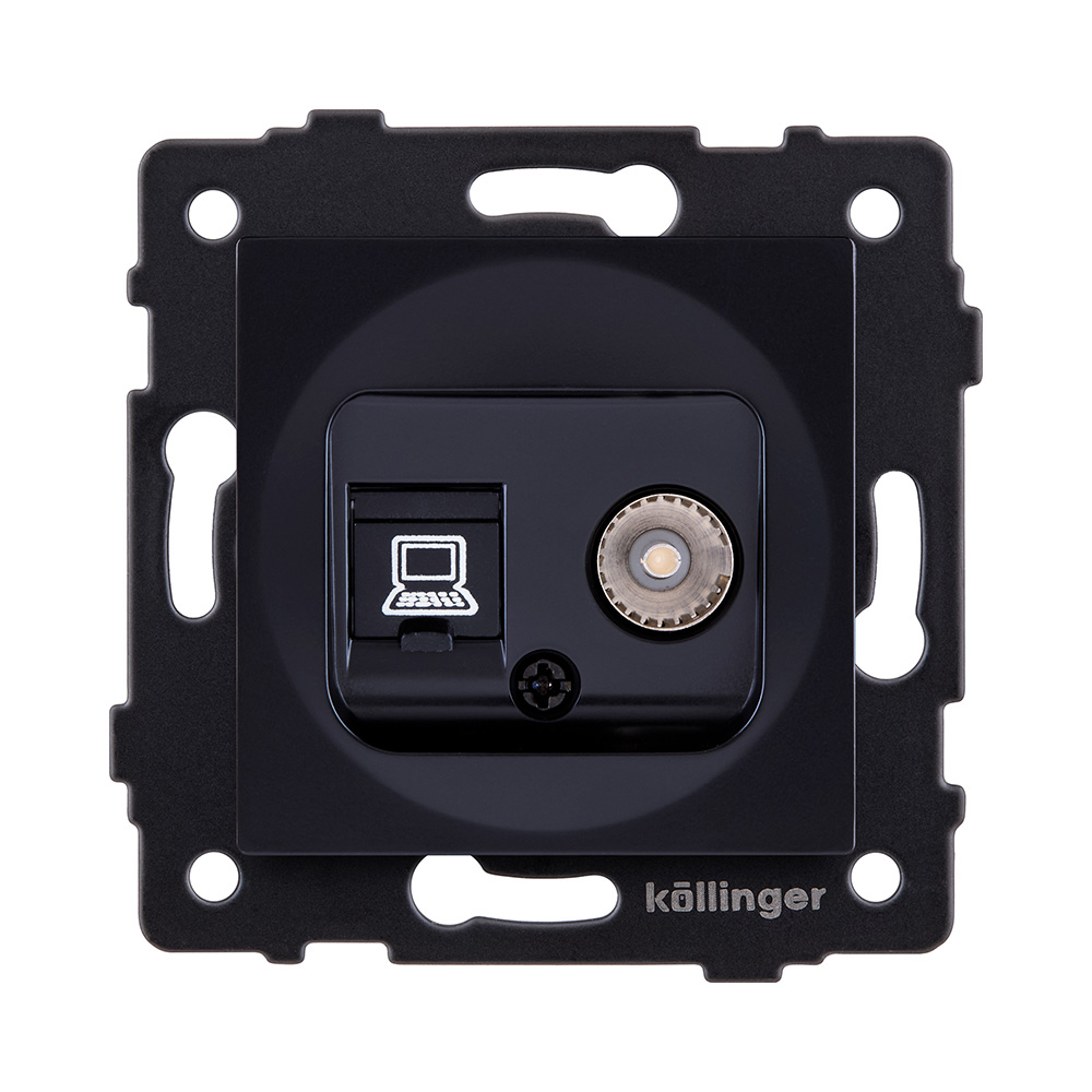 Розетка двойная TV (мама) + RJ45 Cat.6, черный Kollinger REA-021BK для Aspekt, Eleganz, Reflex