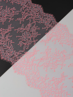 Кружево шантильи орхидея с коралловым неэластичное ширина 22 см длина 1.45 м