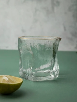 Набор изогнутых бокалов, лед, 250 мл. 6 шт с золотой каймой