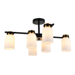 Люстра на штанге 6x40Вт E14, металл/стекло, черный/бронза, белый плафон