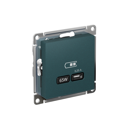 Розетка USB AtlasDesign тип C 65Вт QC PD высокоскор. ЗУ механизм изумруд SE ATN000827