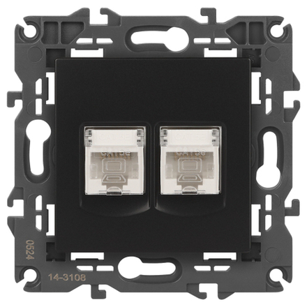 14-3108-05 ЭРА Розетка 2хRJ45, IP20, антрацит