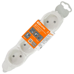 Удлинитель бытовой 4 гн, 3 м, ПВС, 2х0.75 мм2, б/з, 10 А, 250В,с з/ш, бело-сер, TDM, Люкс УЛ4, SQ130