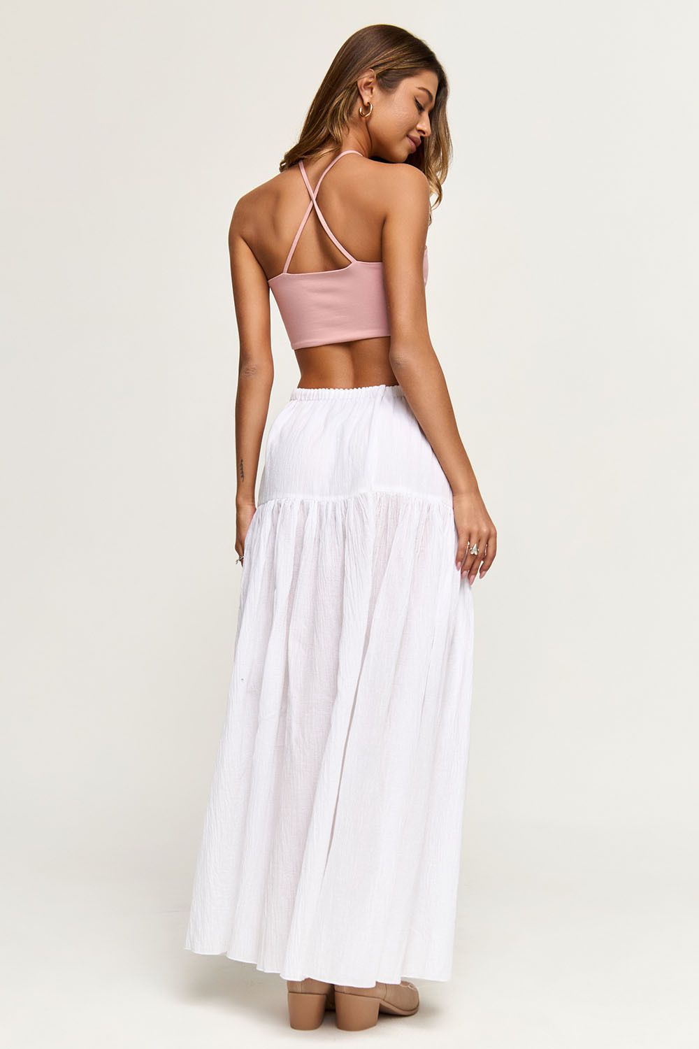 Юбка макси с разрезом из жатого хлопка белого цвета