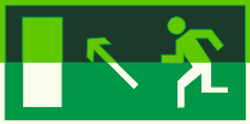 Е 06 "Направление к эвакуационному выходу налево вверх"