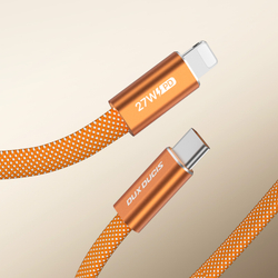 Магнитный кабель оранжевого цвета для быстрой зарядки 27W, длина 100см (1м) с разъемом Type C на Lightning, серия AUTO Series Aluminum от Dux Ducis