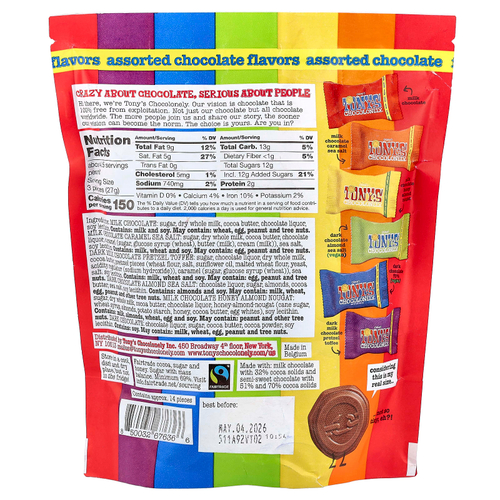 Tony's Chocolonely, шоколадное ассорти, 14 шт. по 9 г (0,32 унции)