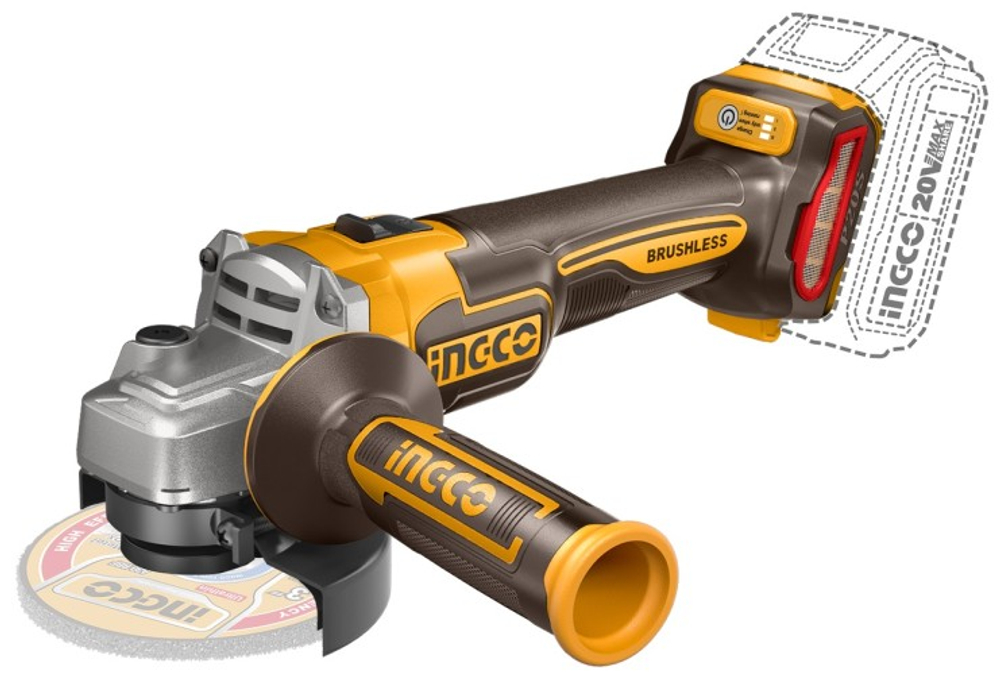Угловая шлифмашина аккумуляторная INGCO CAGLI211541 Li-Ion 20B