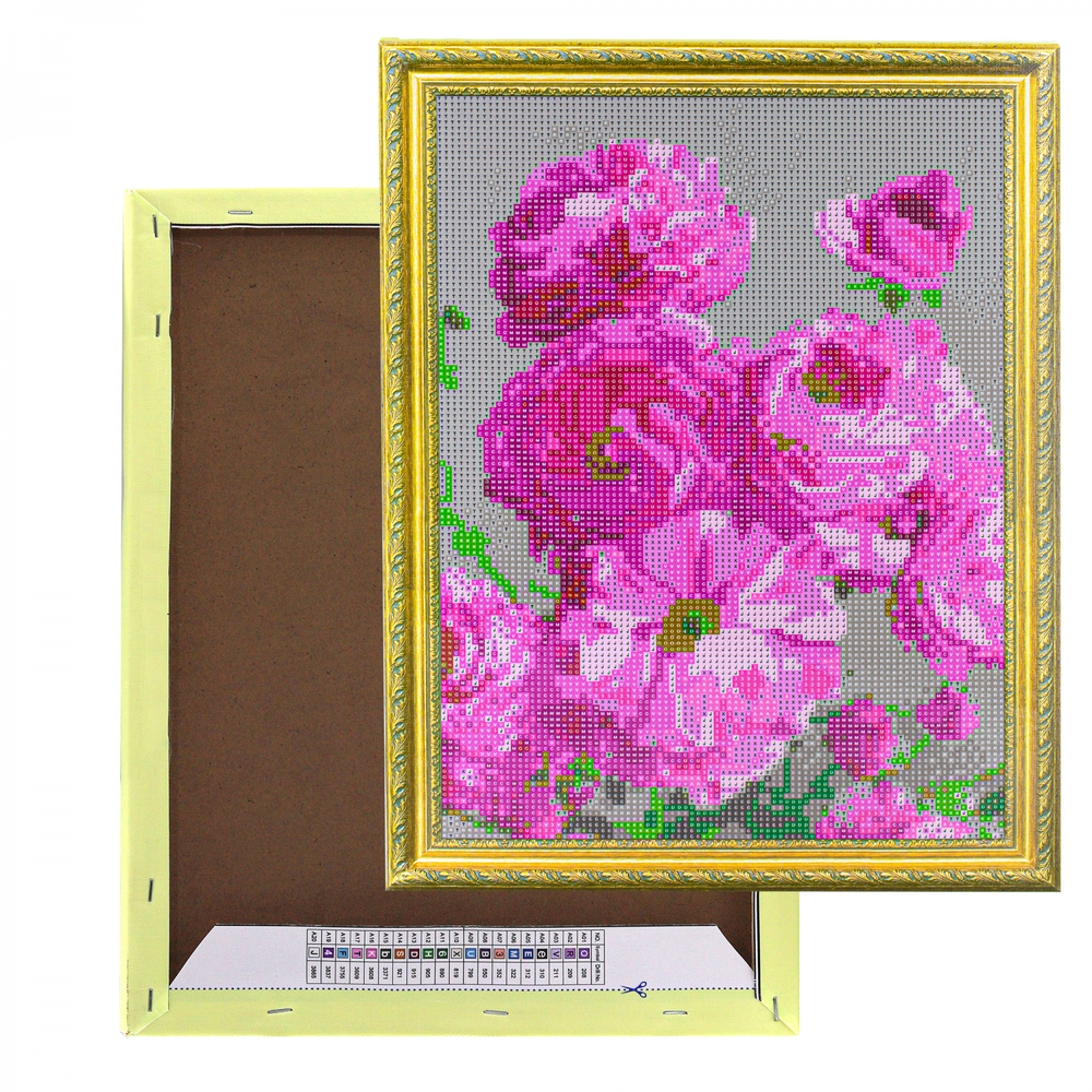 Алмазная мозаика Alingar, на подрамнике, с полным заполнением, (глянц) дизайн рамка, 30х40 см, 19 цветов, "Розовые цветы"