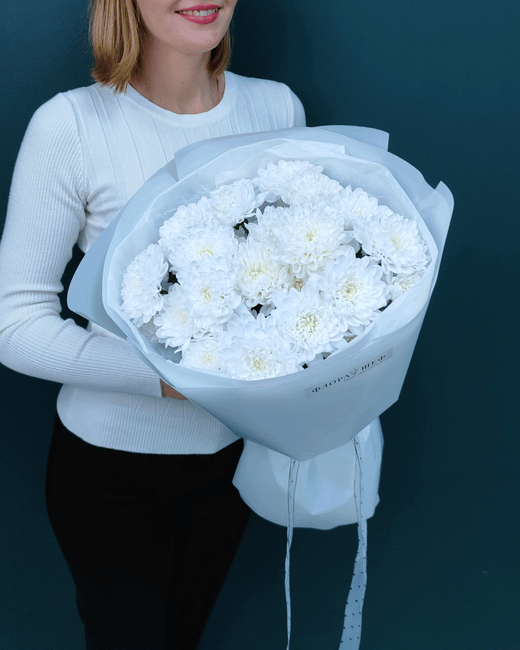 Букет белая хризантема,5 веток(00259)