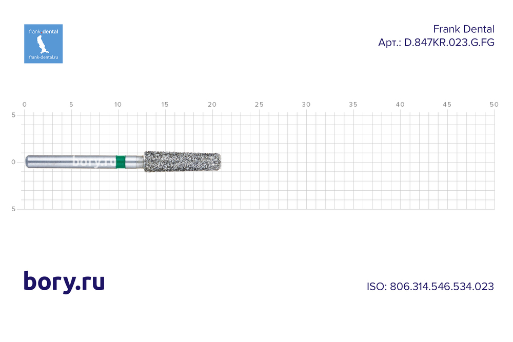 Бор алмазный зеленый Frank Dental типа FG - D.847KR.023.G.FG