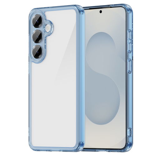 Усиленный чехол прозрачный для Samsung Galaxy S25, мягкие рамки синего цвета с жесткой крышкой