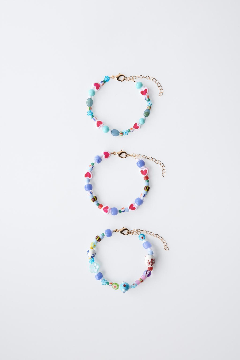 ZARA НАБОР ИЗ 3 БРАСЛЕТОВ С РАЗНОЦВЕТНЫМИ БУСИНАМИ, ОТТЕНКИ СИНЕГО