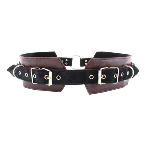Бордовый кожаный пояс с колечками для крепления наручников БДСМ Арсенал Lady's Arsenal Maroon Leather Belt 67034