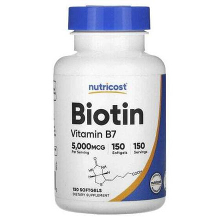 Биотин Nutricost, биотин, 5000 мкг, 150 капсул
