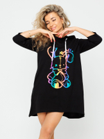 Туника коричневая с капюшоном и принтом женская с длинным рукавом большие размеры для пляжа хлопковая спортивная удлиненная нарядная летняя домашняя