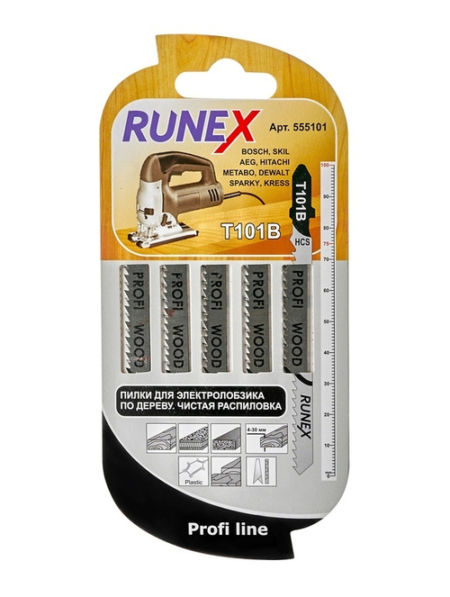 Пилки 100x75 мм. 10 з/д (древес,ДСП,пластмасса h=4-30mm)чистая распил.Т101В 5шт/уп "Runex"